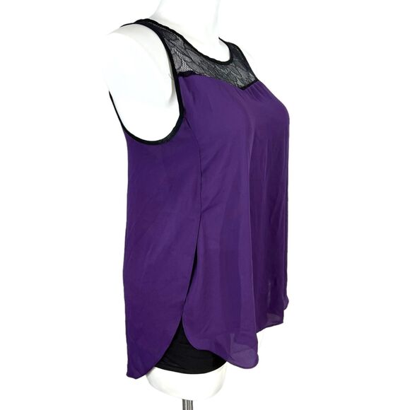 Mossimo Womens Blouse Top Flyaway Nearly Sheer Lace and Chiffon Purple Large - Picture 3 of 11